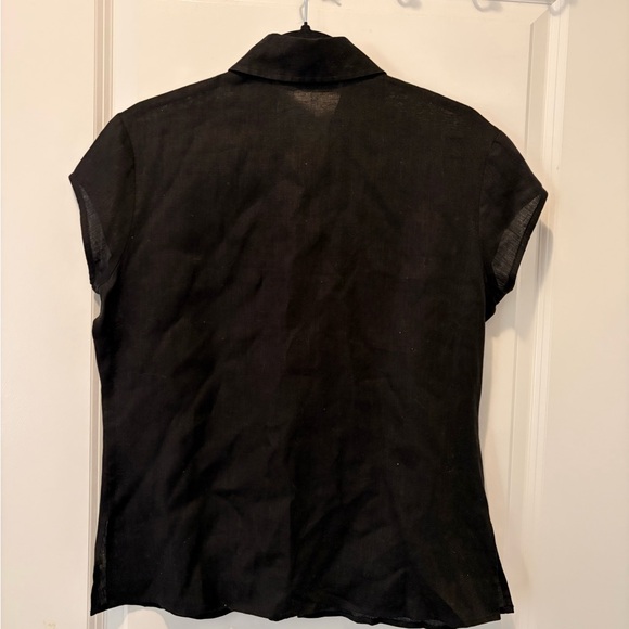 HOLT RENFREW 100% Linen Black Short-Sleeve Button Front Women's Top - Picture 8 of 8